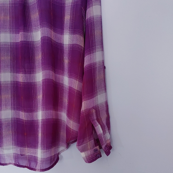 Kirra Sheer Plaid Button Down Roll Up Sleeves - Picture 8 of 14